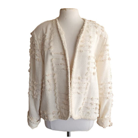 Vintage 80s Handwoven Blazer Cream Textured Cotton by Crystal Wearable Art