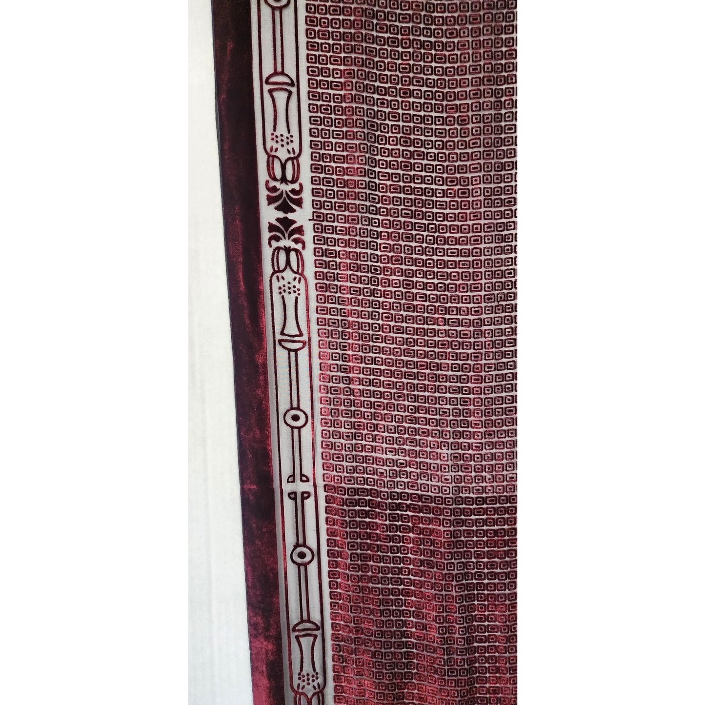 Vintage 90s Burnout Velvet Scarf Burgundy Red Velvet Fringed
