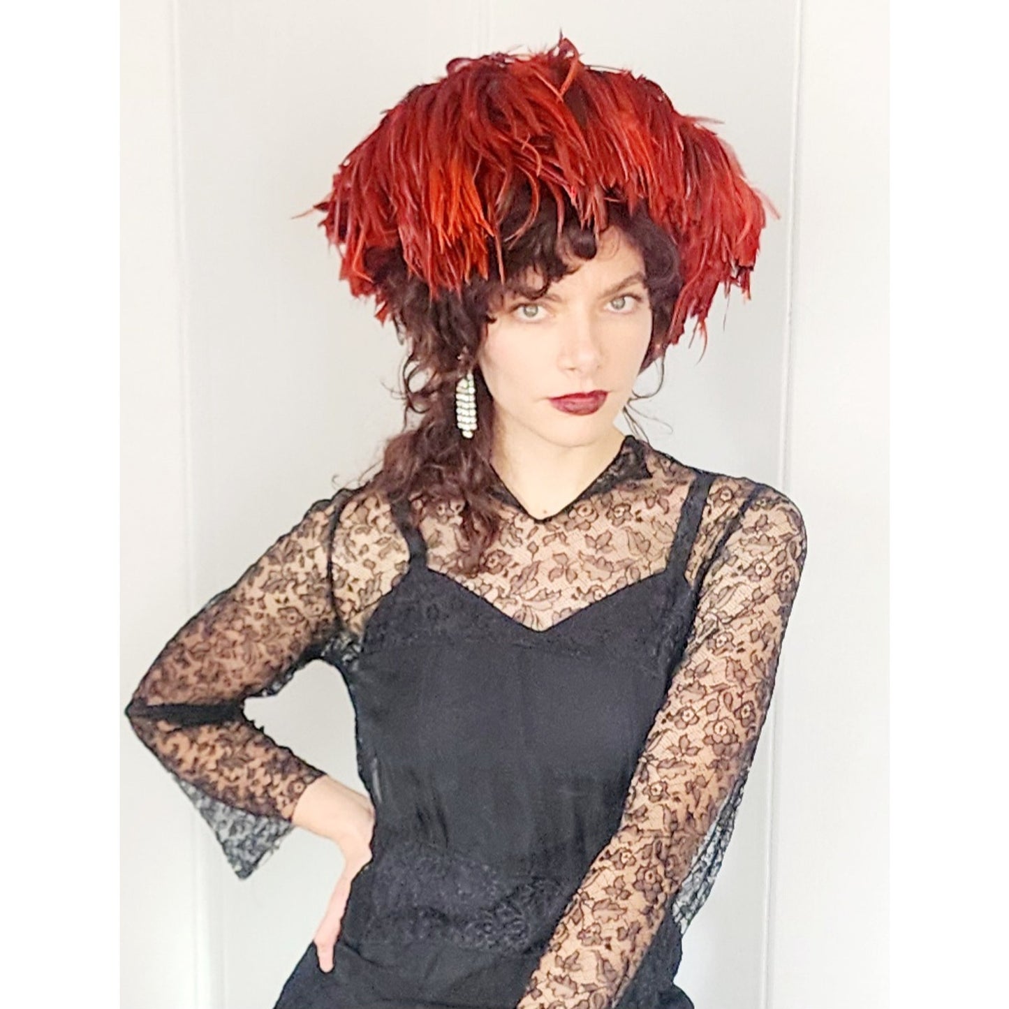 Vintage Red Feather Hat Oversized Avant Garde by Kokin