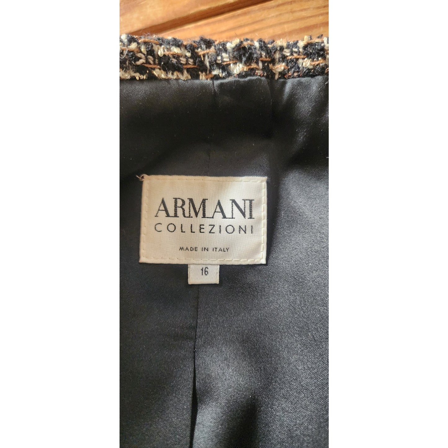 Vintage 2000s Armani Blazer Gray Gold Boucle Tweed Peplum Fitted Jacket / L