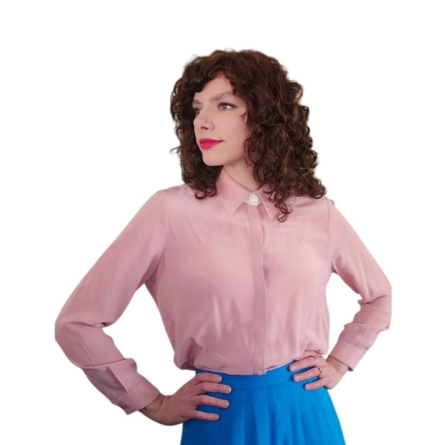 Vintage ESCADA Blouse Pink Silk Button Down Shirt / M