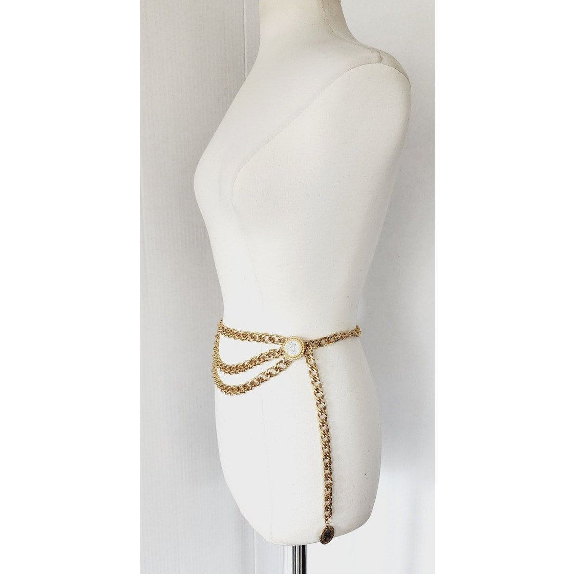 Vintage 90s Coin Belt Gold Chain Bellydancer St George & Silver Cross