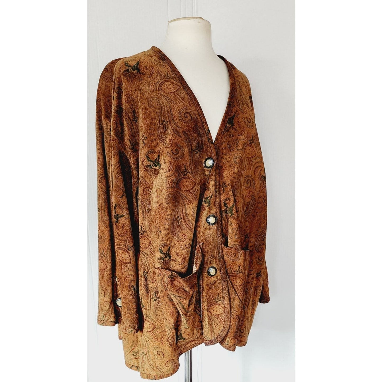 Vintage 1990s Brown Suede Swing Jacket Paisley Print Giotti Firenze