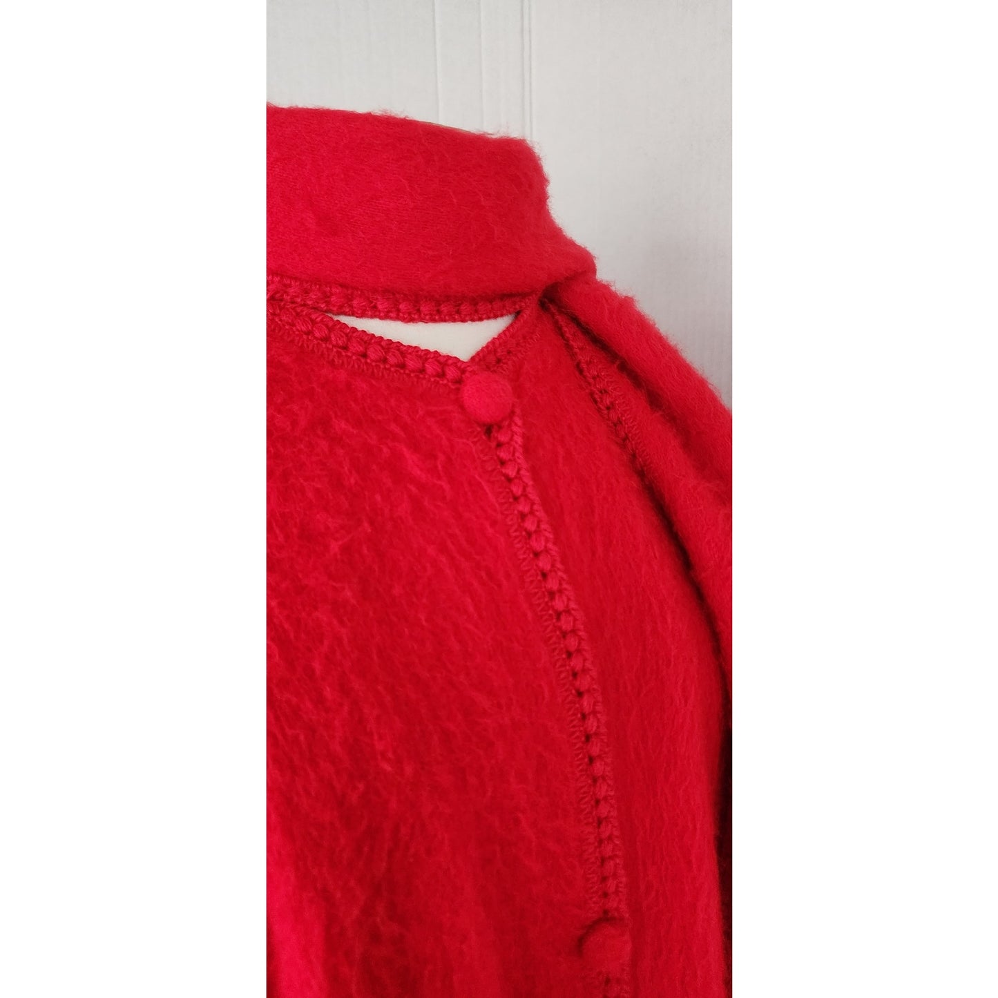Vintage Red Cape Alpaca Wool Blend w/Attached Scarf Peru Capchatex