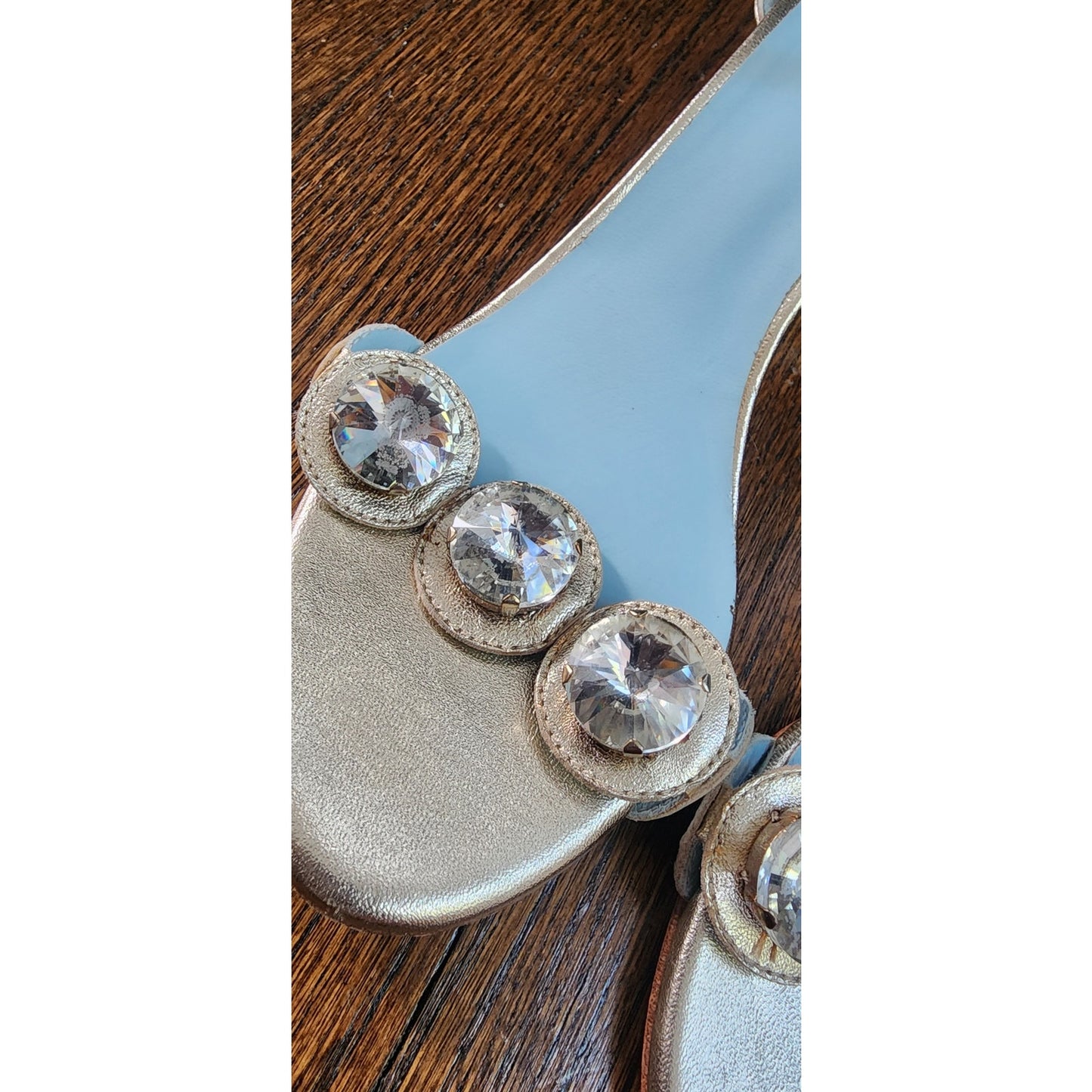Frances Valentine BEATRIX Sandals Shoes Mary Janes Silver Rhinestone 5 1/2