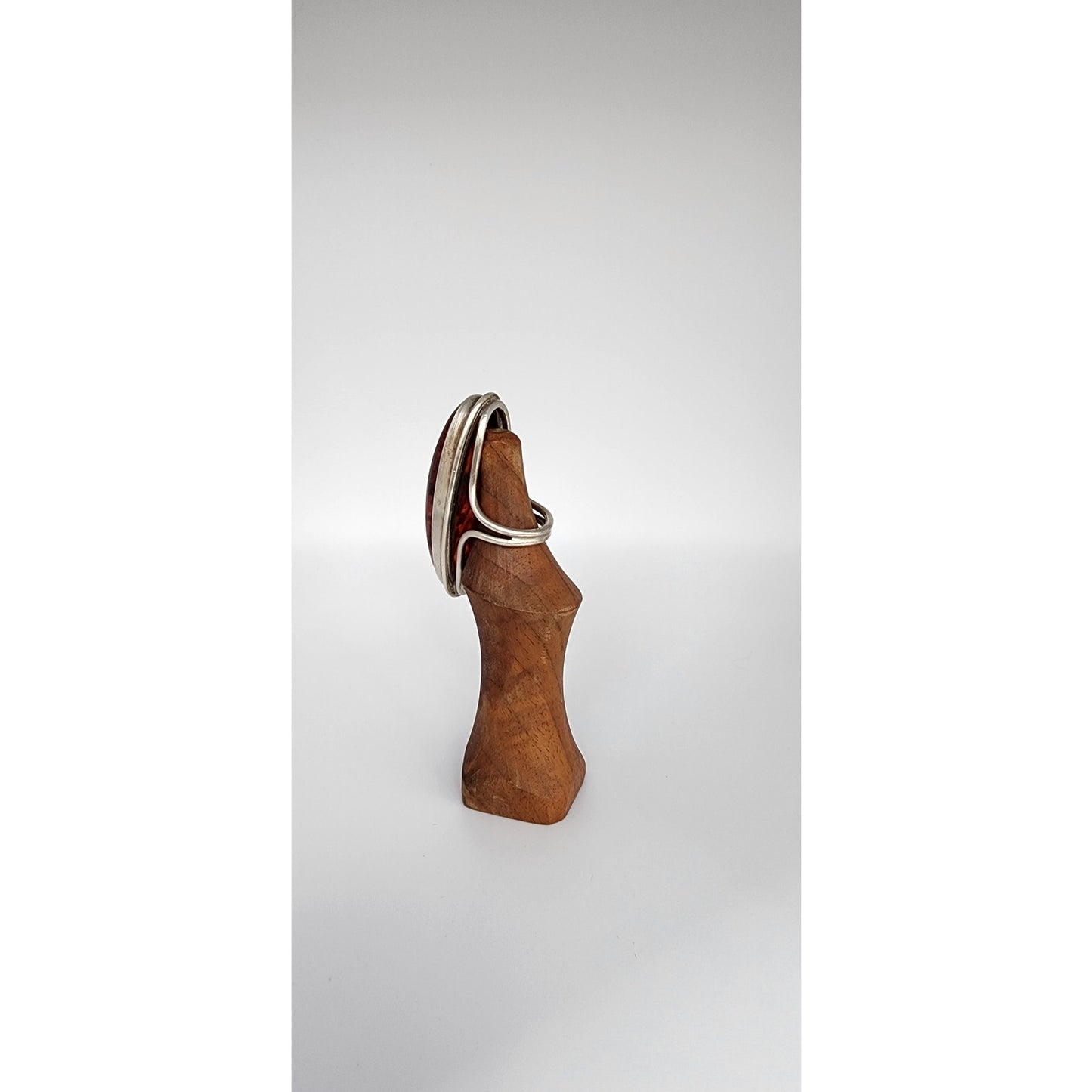 Vintage Oversized Amber Ring Sterling Silver Size 7.5