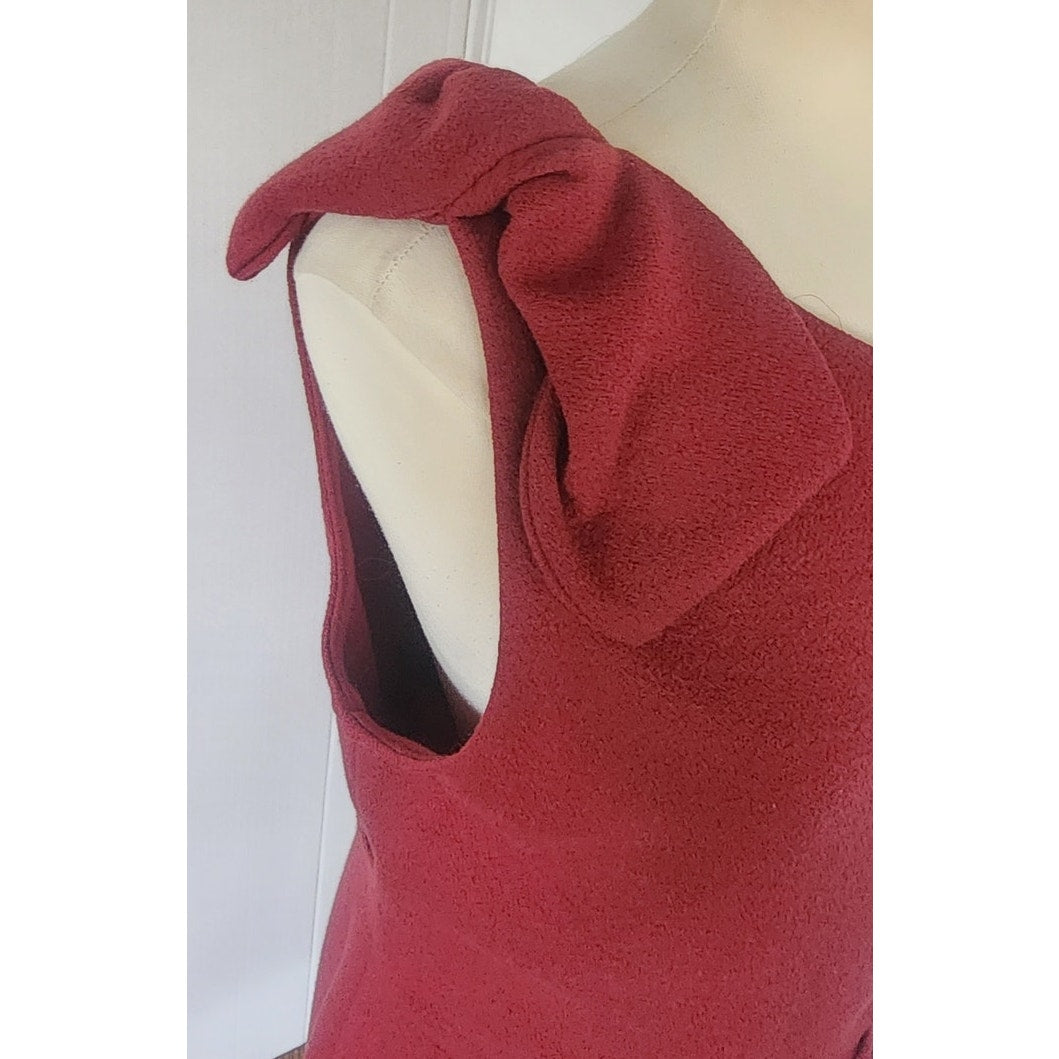 Fall 2011 Armani Collezioni Sleeveless Dress Burgundy Red Bow Shoulders Bateau Neck Large