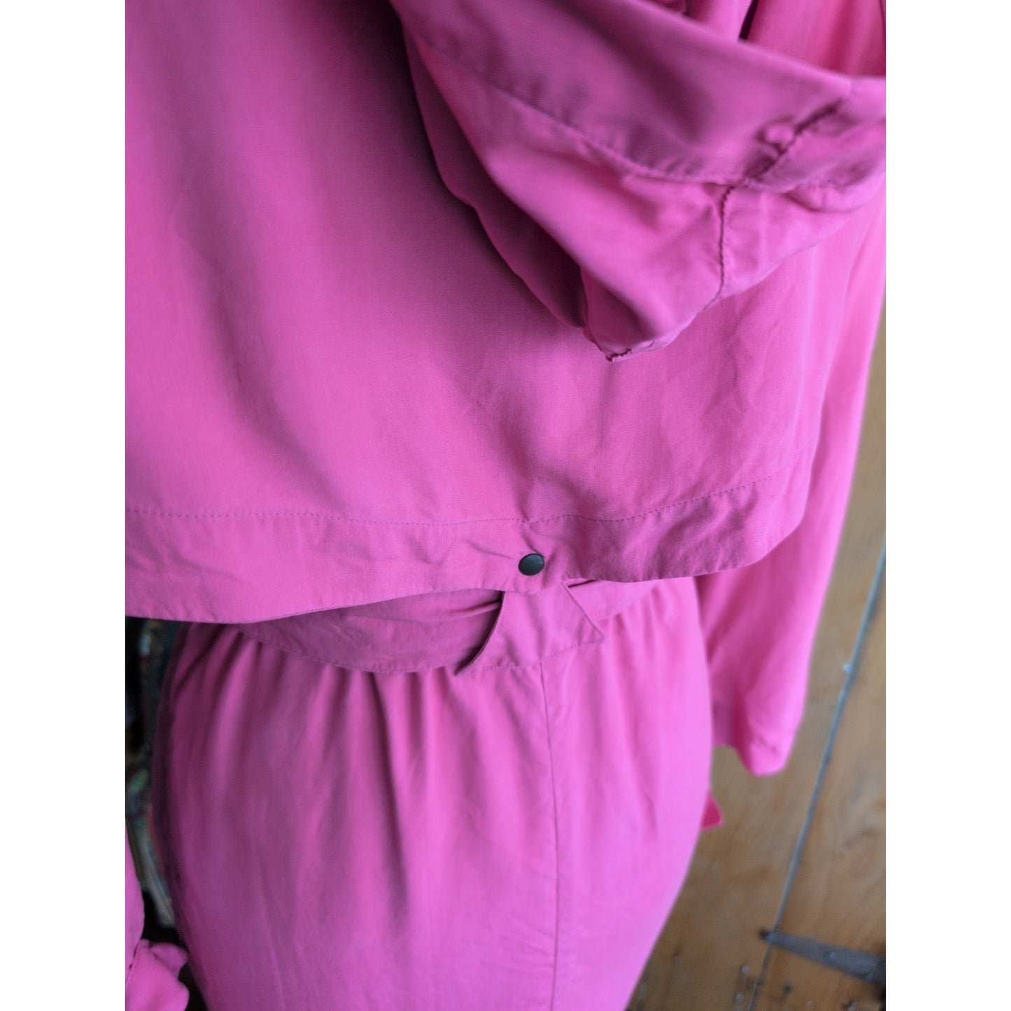 Vintage 80s Pink Silk Dress Long Sleeves Belt & Hood / S