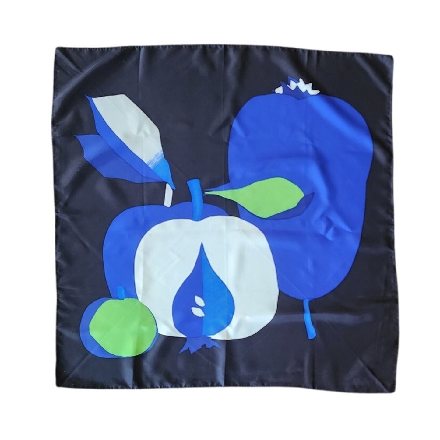 Vintage 80s Christian Dior Silk Scarf Fruit Art Still Life Blue Green Modernist