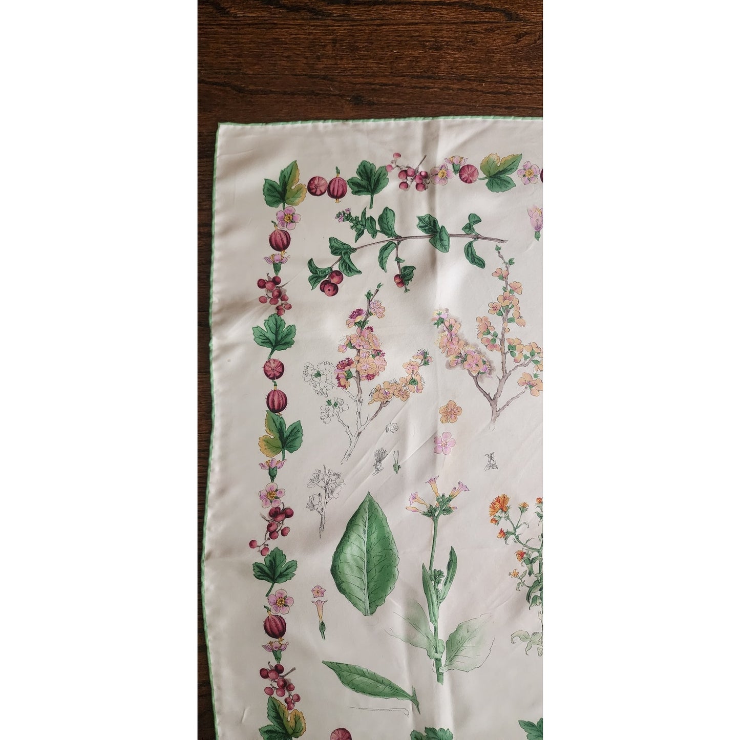Vintage Tiffany & Co. Scarf Silk Square Botanical Floral Theme Green Cream