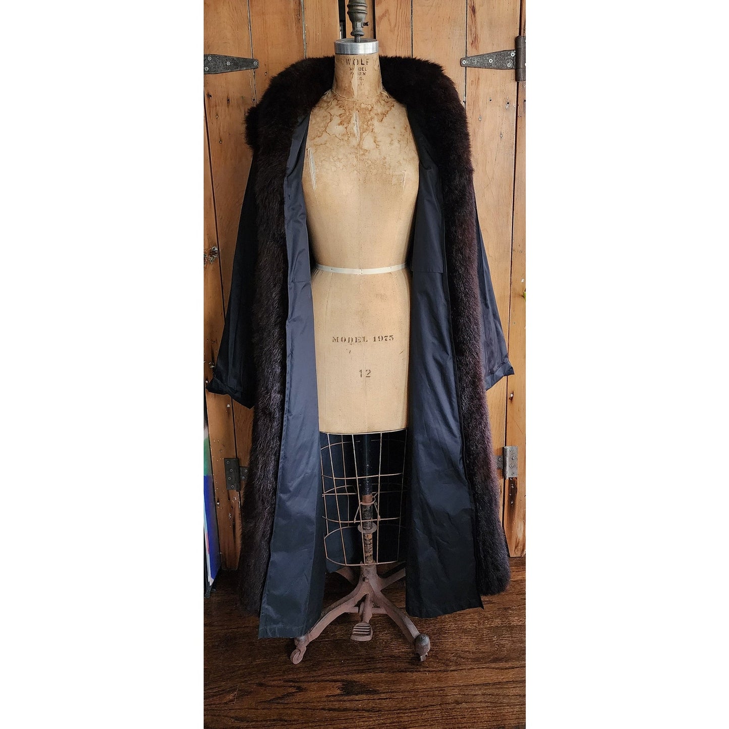 Vintage 80s Neiman Marcus Fur Coat Brown Possum Reversible Black Trench