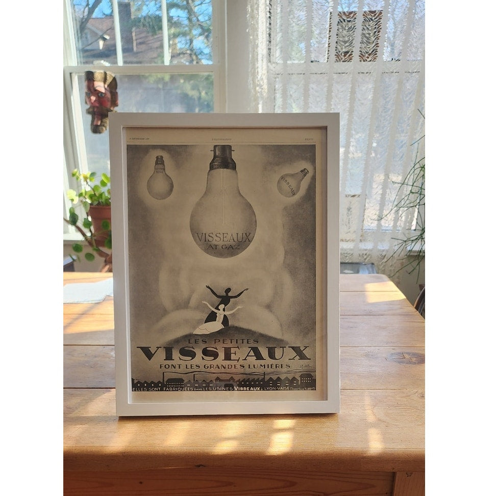 Vintage 20s Print Visseaux Light Bulbs Art Deco Dancers, Framed