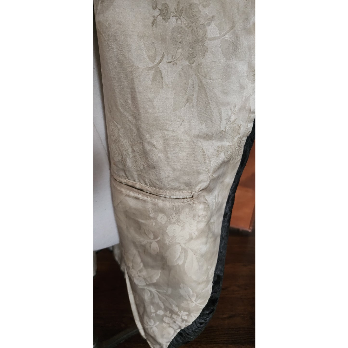 Antique 1910s 20s Edwardian Art Deco Black Textured Silk Velvet Opera Coat Frock Jacket with Silk Chord Knot Closure