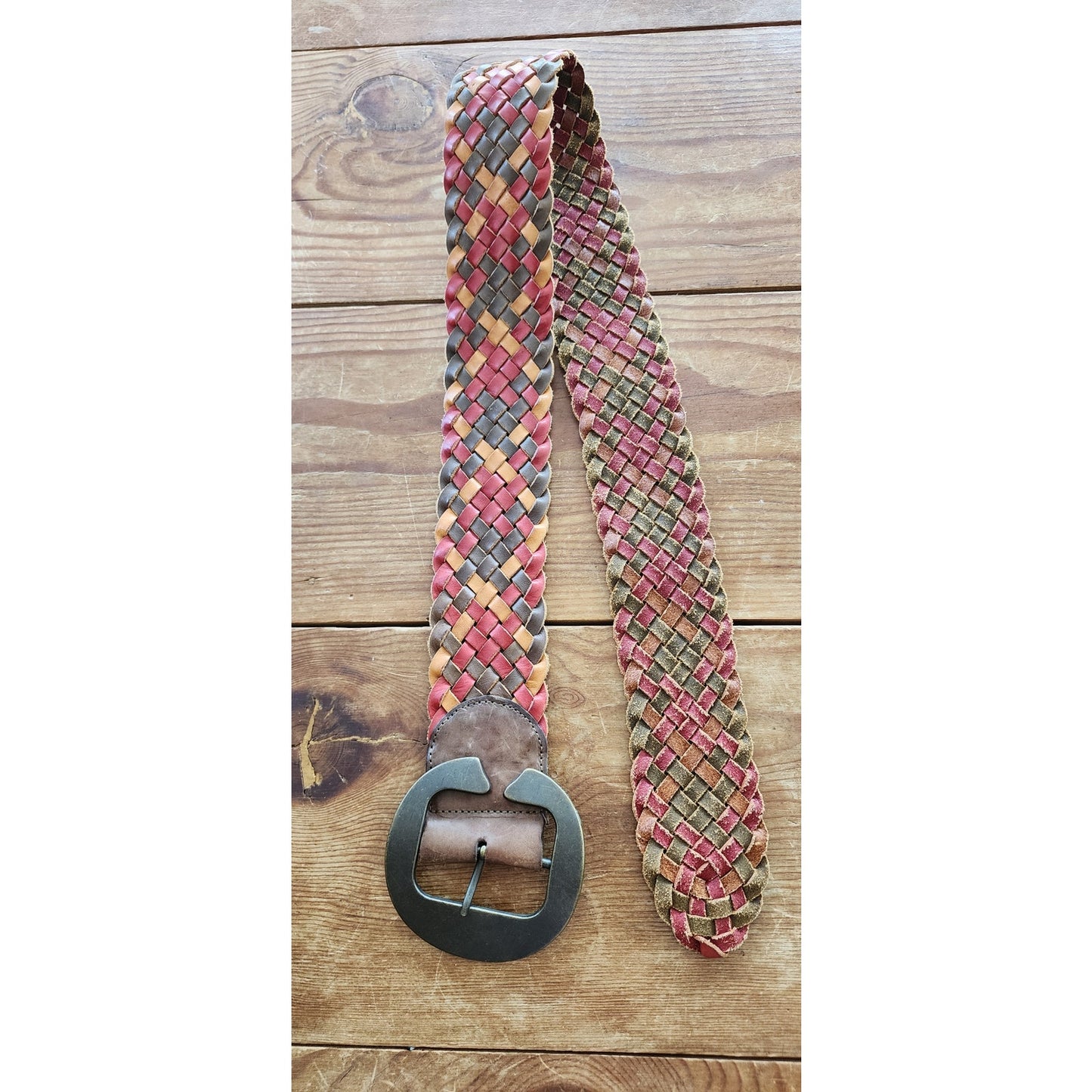 Vintage 90s Linea Pelle Belt Woven Leather Multicolored