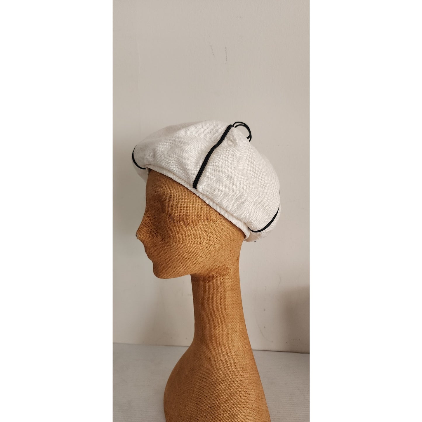 Vintage 60s White Tam Hat Black Seams