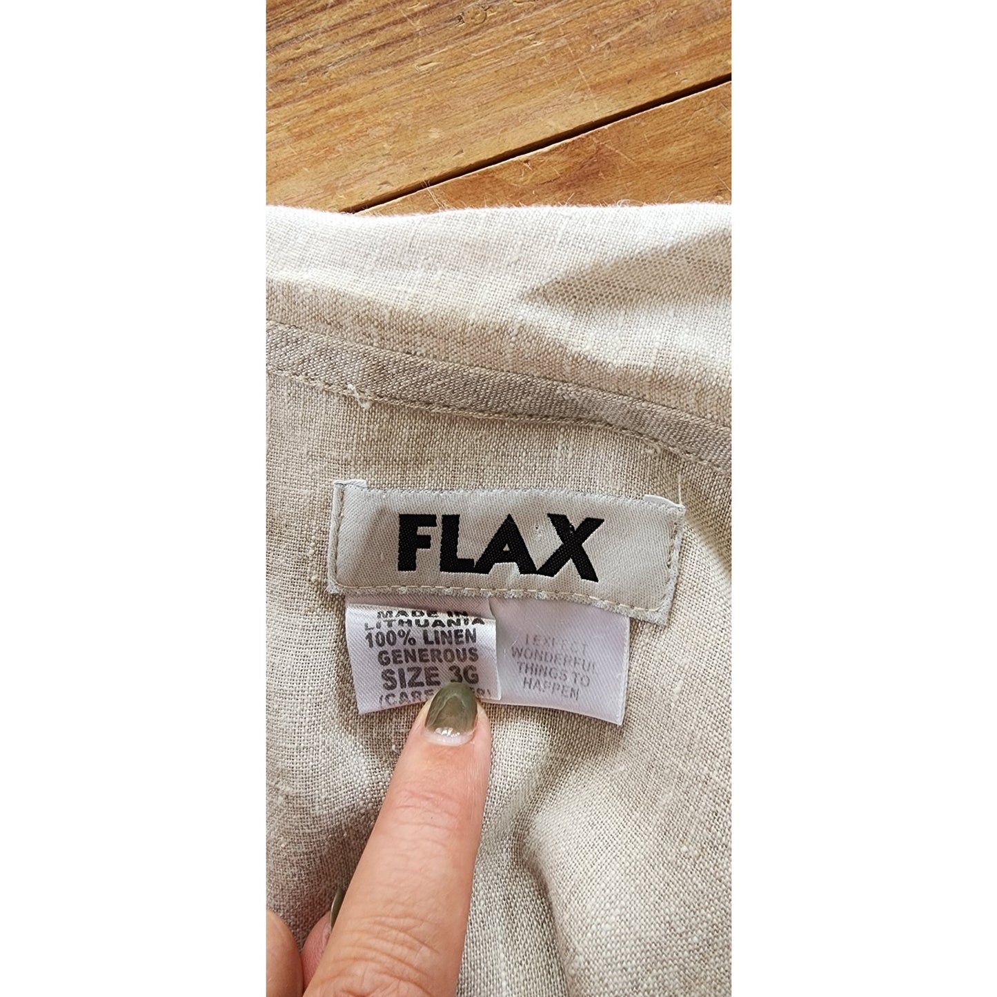 Vintage FLAX Beige Linen Blouse Tunic Top Size 3G