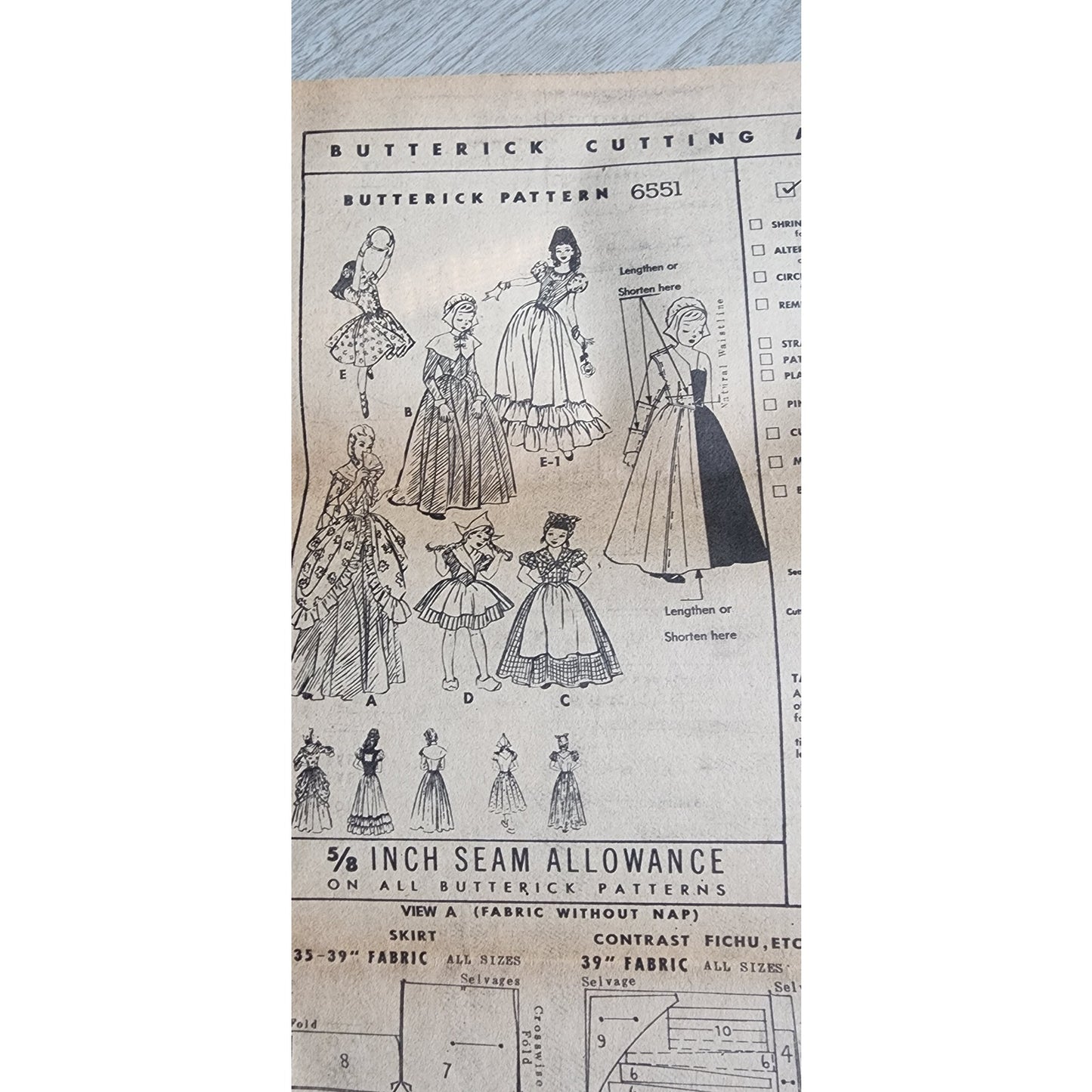 Butterick 6651 Vintage Sewing Pattern 1950s ORIGINAL Halloween Costumes Puritan Colonial Dutch Spanish