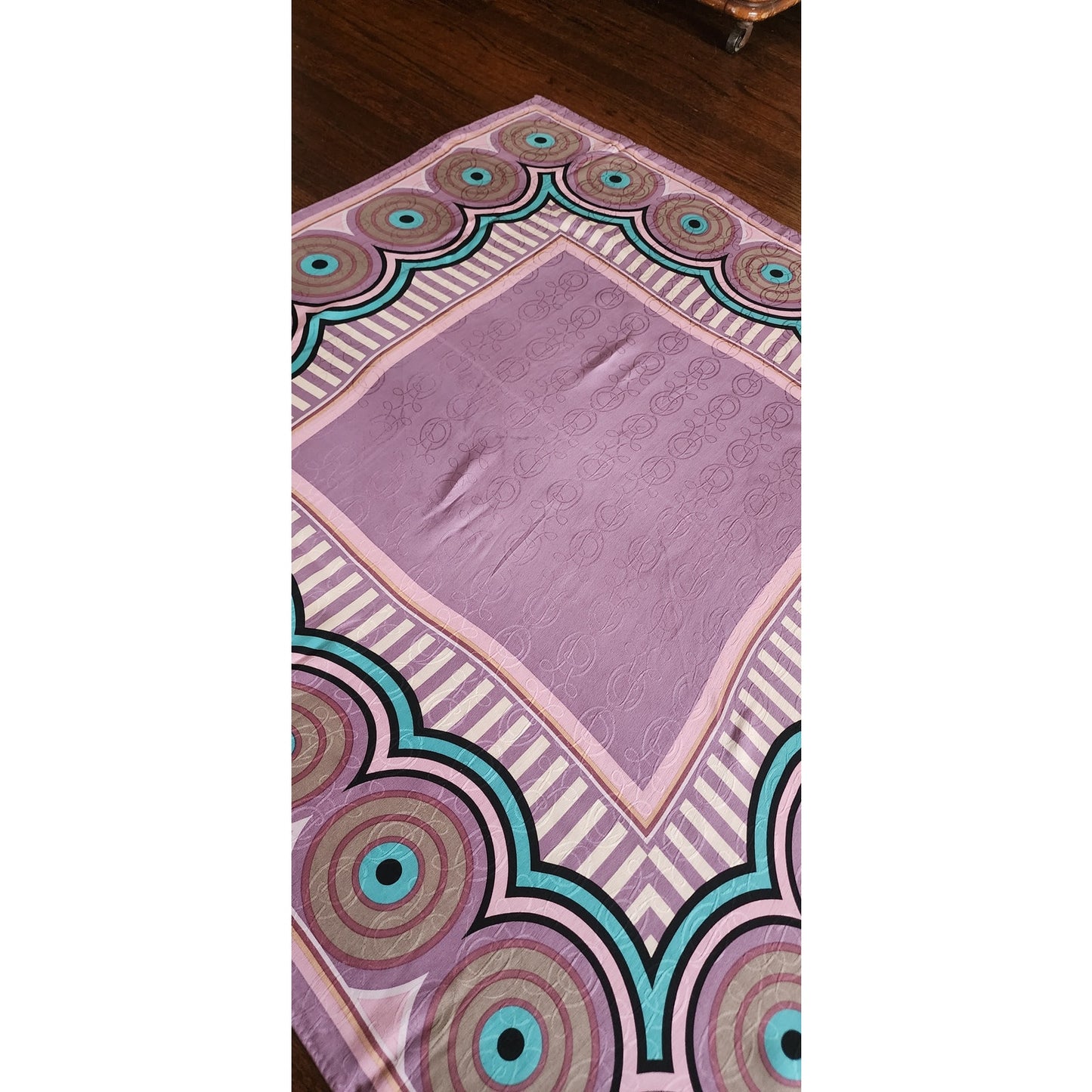 Vintage 80s Oscar de la Renta Scarf Silk Print Pink Purple Spiral
