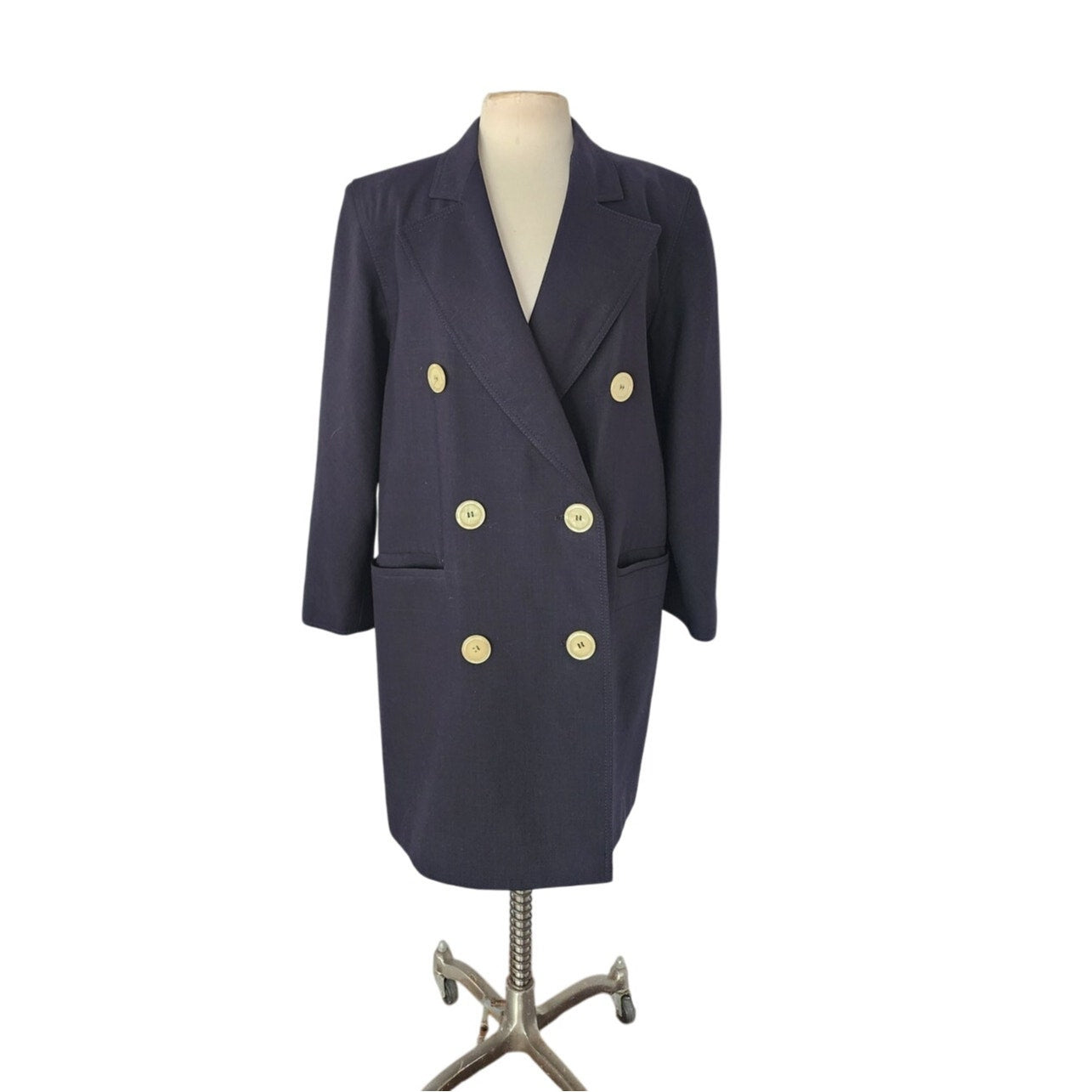 Vintage 80s Valentino Coat Black Double Breasted Black Wool M/L