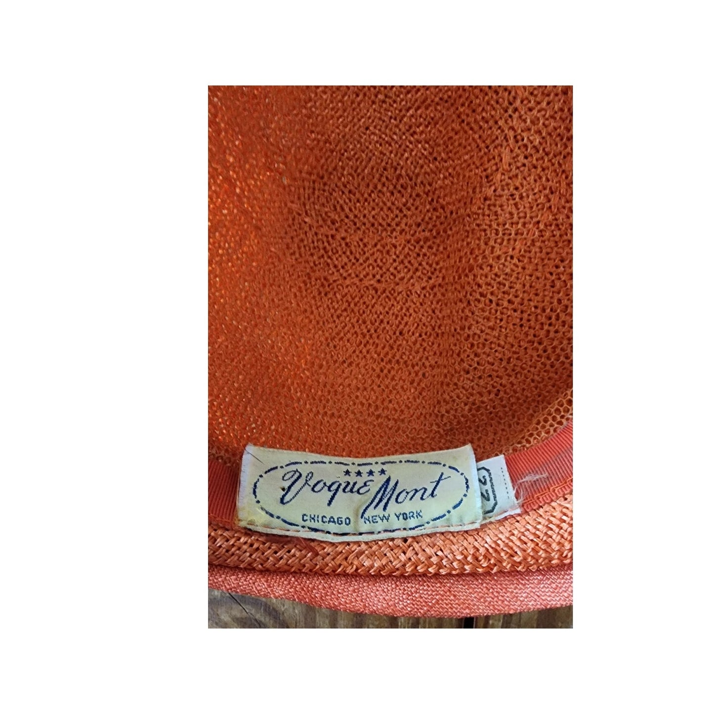 Vintage 50s Orange Straw Cocktail Hat Rhinestones