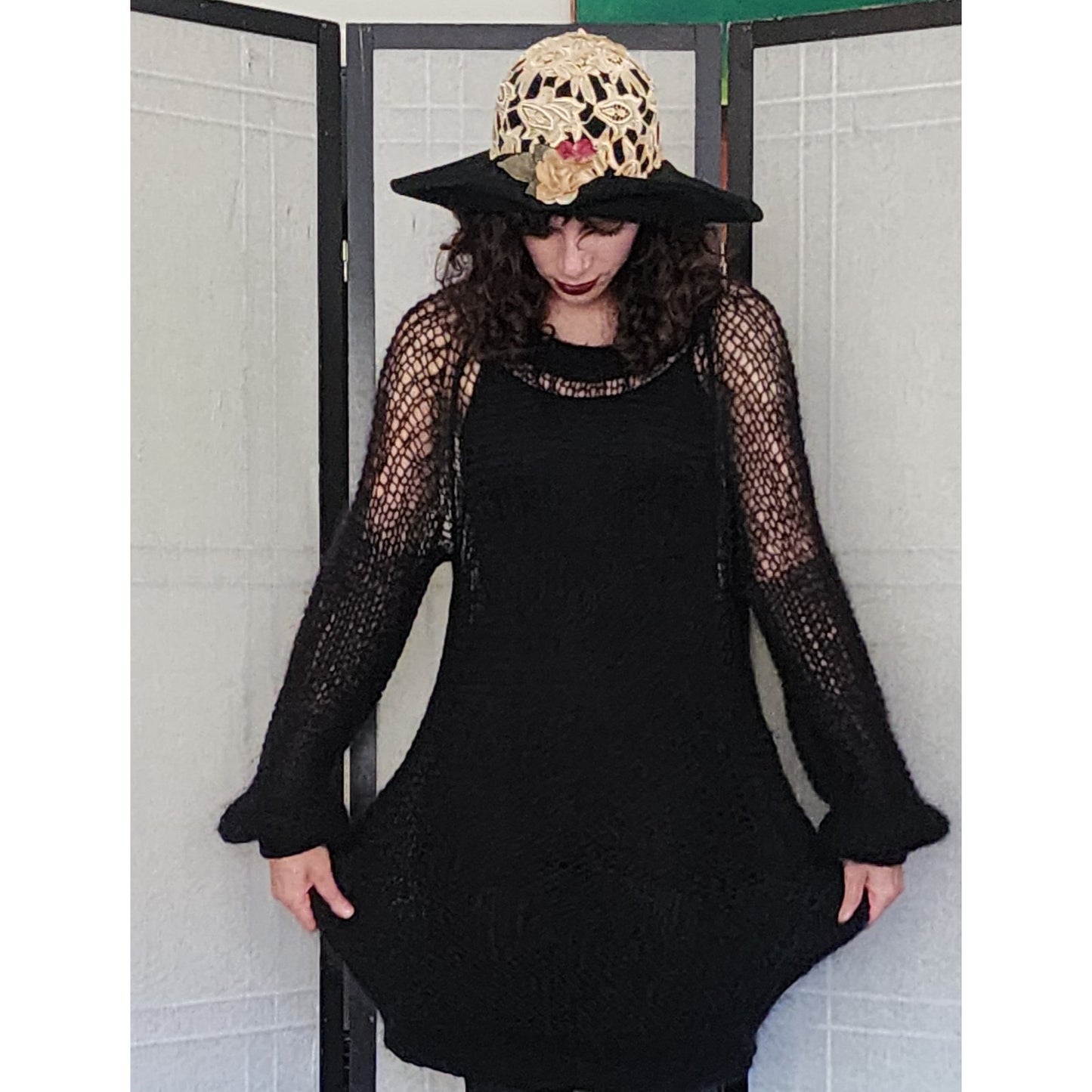 Y2K Sonia Rykiel Black Sweater Dress Open Knit Wool