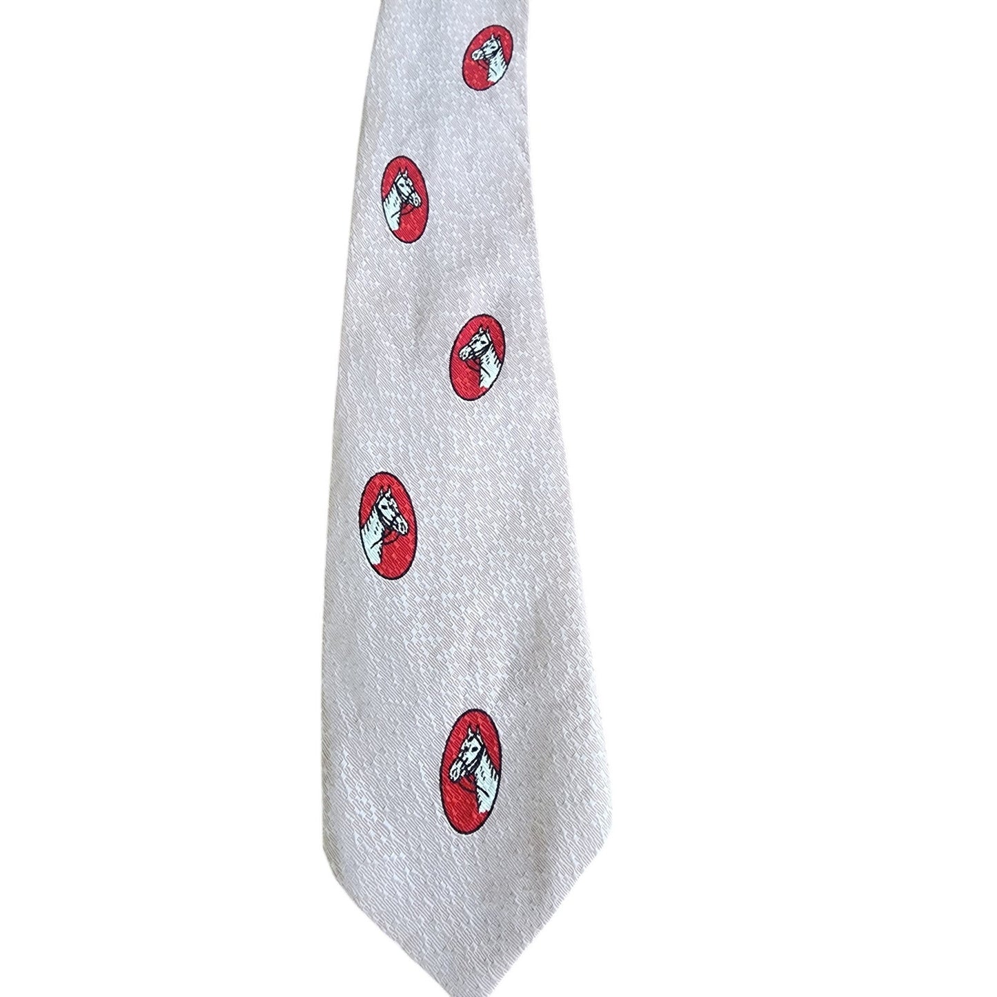 Vintage 30s Mens Necktie Pink Red Horses Equestrian Short Length