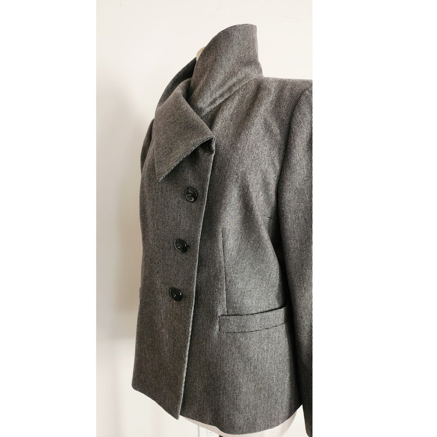 2010 Armani Collezioni Blazer Gray Microgrid Wool High Collar / L