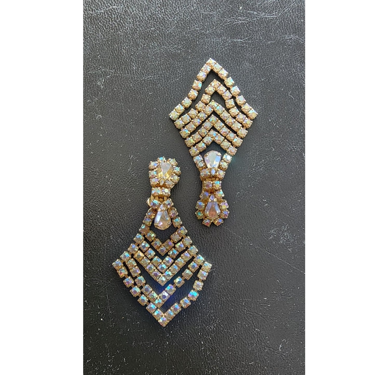 Vintage 60s Rhinestone Earrings Dangly Clips WEISS