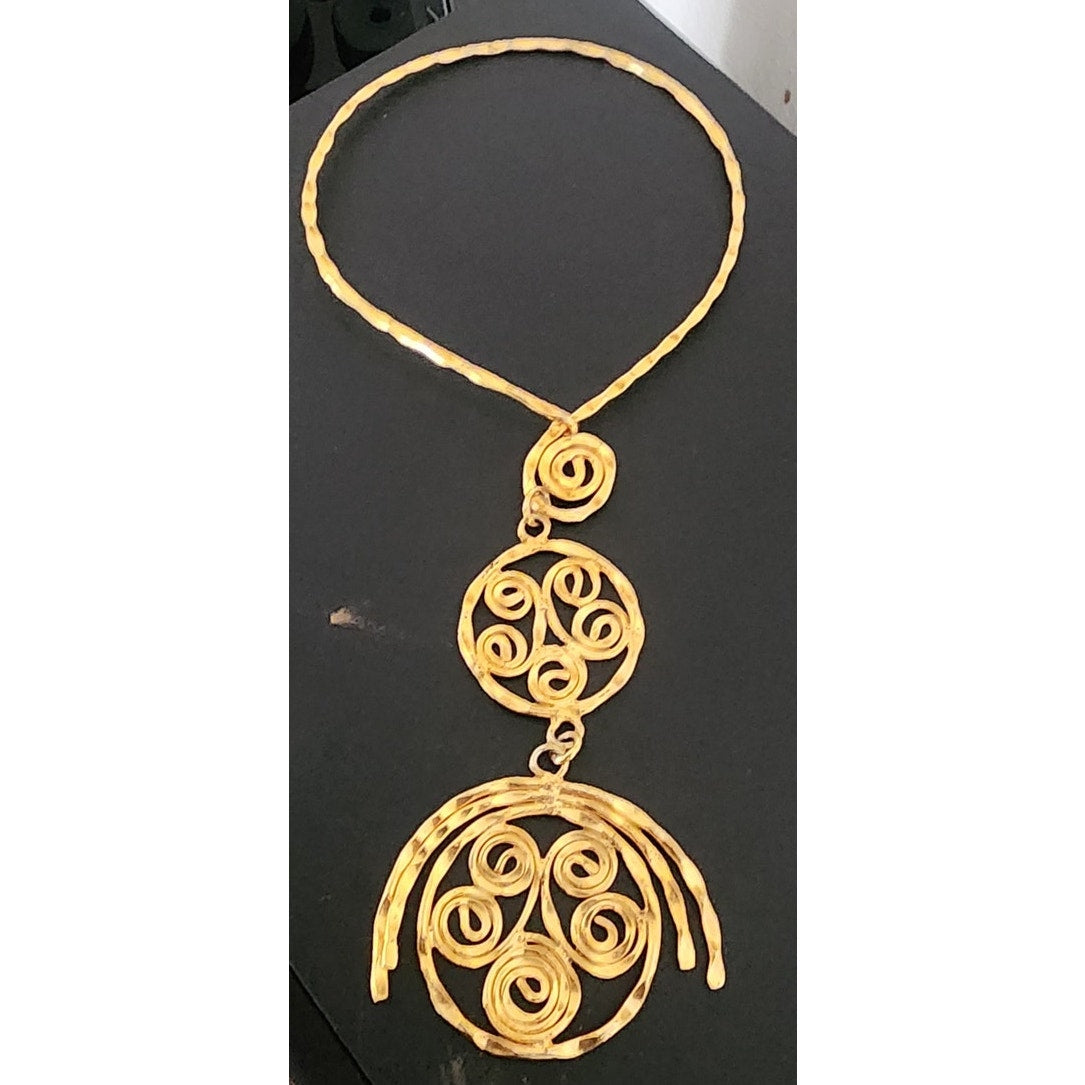 Vintage 1970s Gold Necklace Spiral Disc Cascade Ancient Greek Style