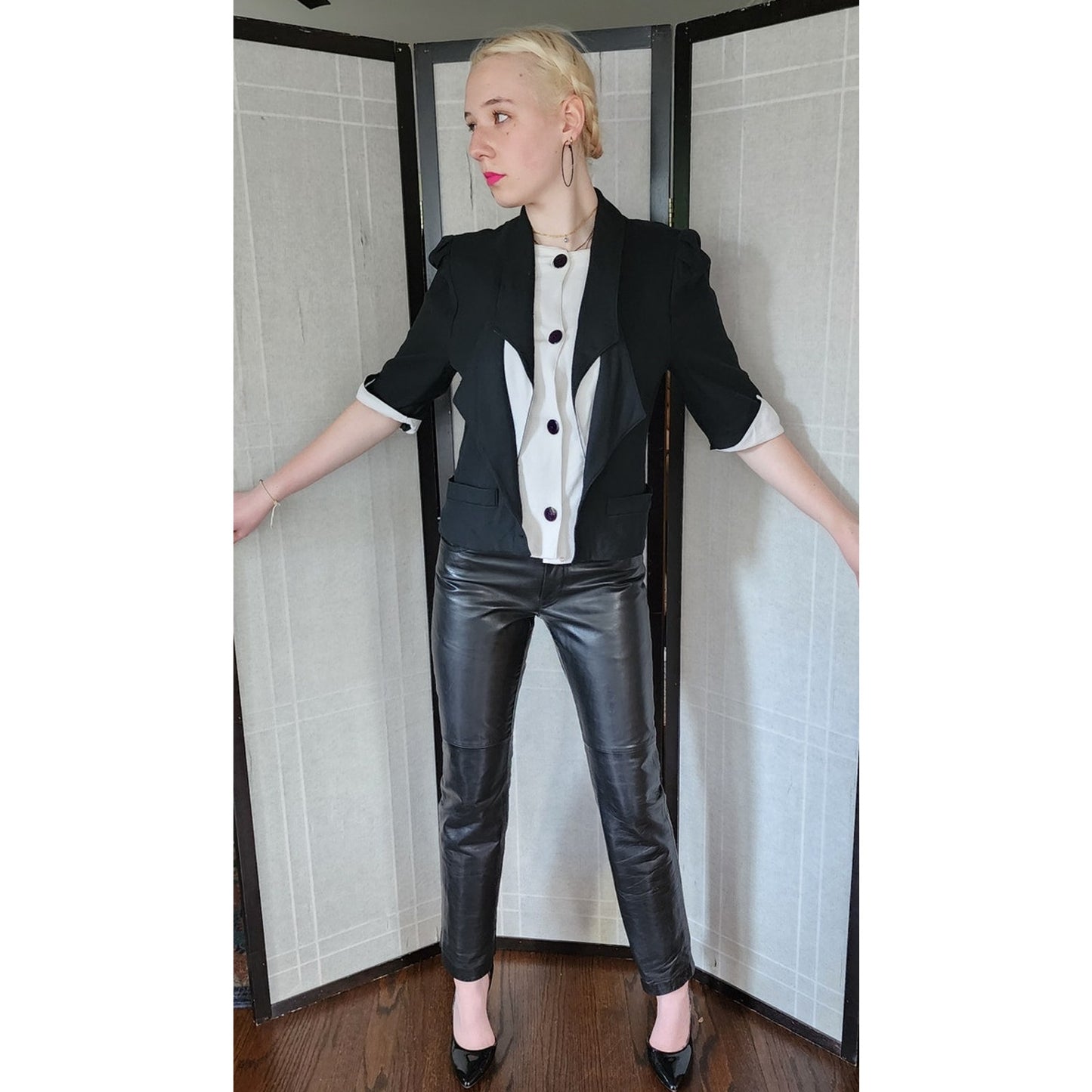 Vintage 80s Louis Feraud Blazer Black White Faux Tuxedo Style