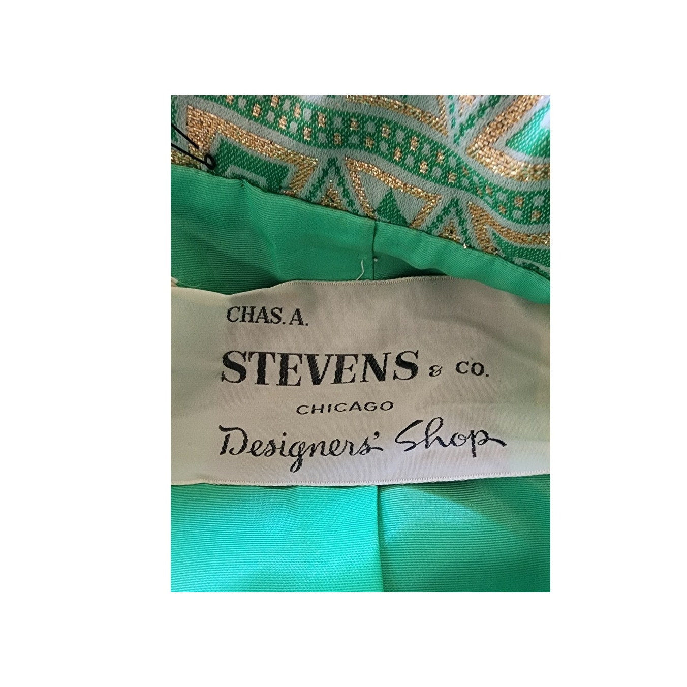 Vintage 1960s Belted Coat Mod Green Print Geometric Abstract Chas A Stevens