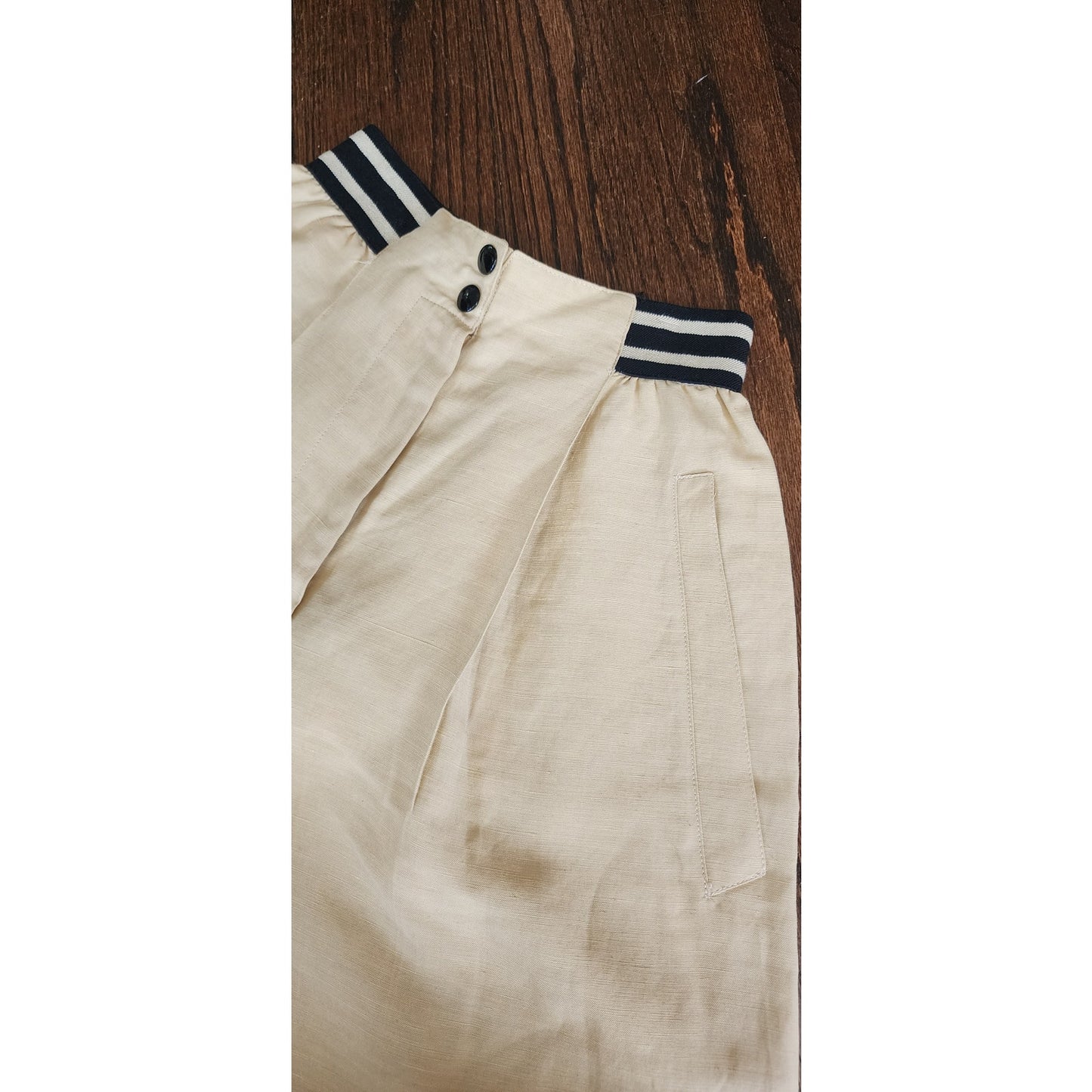 Vintage 80s Claude Montana Shorts Beige Black Linen Blend