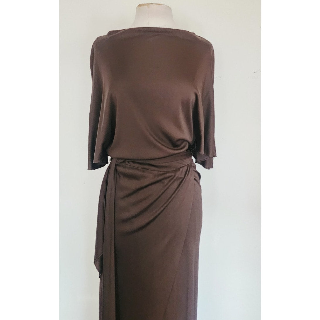 Vintage 1970s Mollie Parnis Dress in Brown Jersey