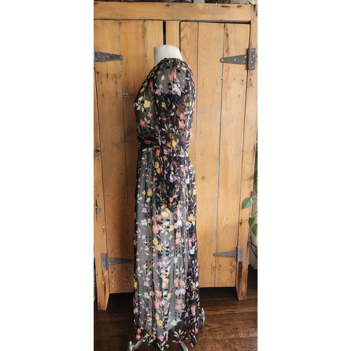 Vintage 70s Silkprint Dress Dark Florals Belted