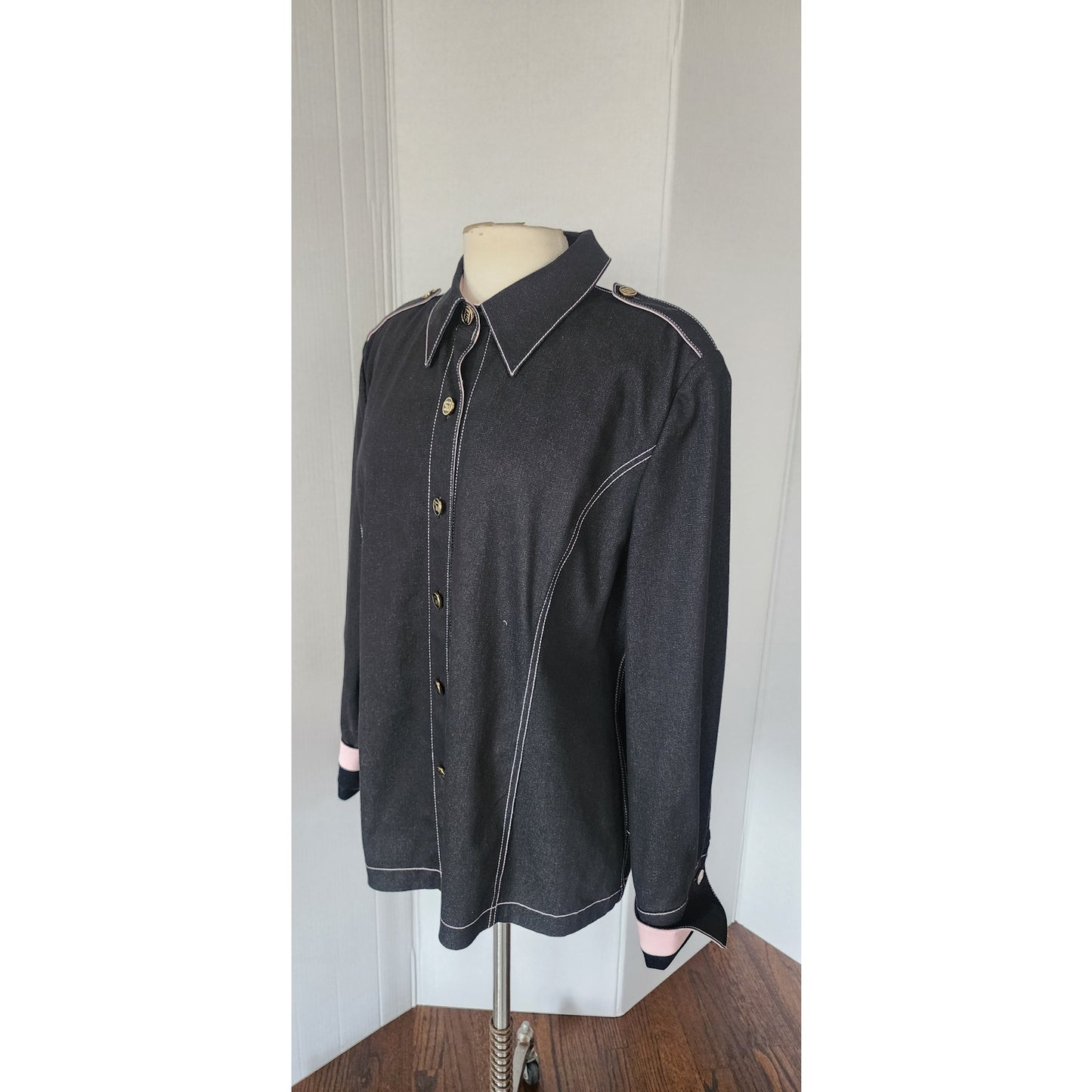 St John Sport Jacket Black Denim Button Down / Large
