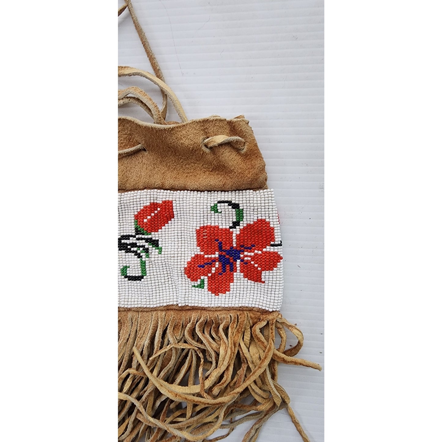 Antique Native American Medicine Bag Embroidered Fringed Suede Plains Indians Pouch