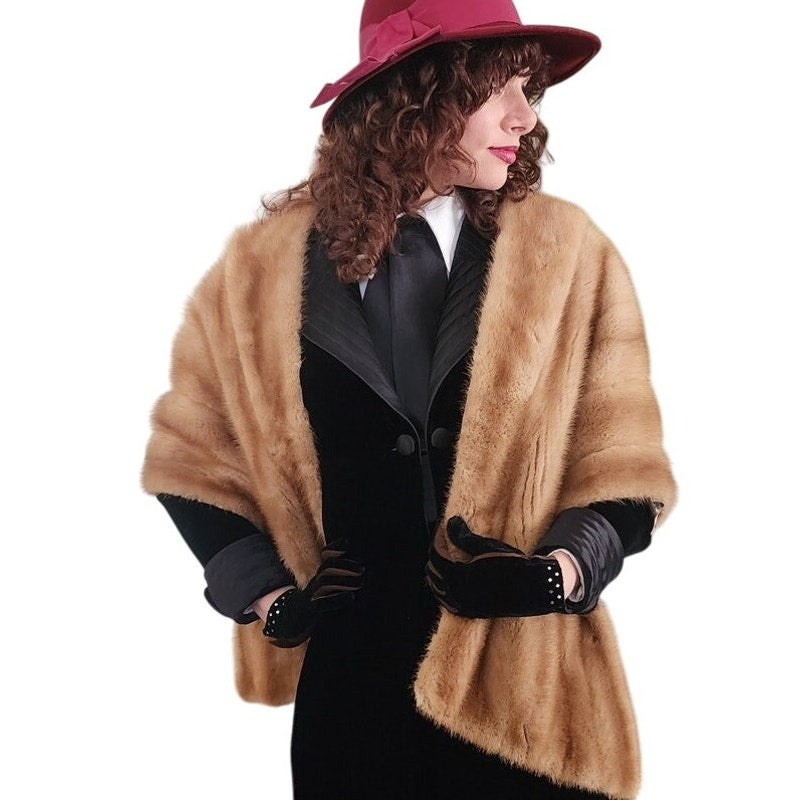 Vintage 50s Brown Mink Fur Wrap Stole Shrug