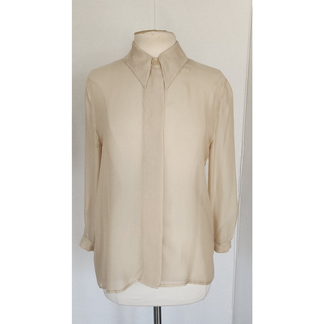 Vintage 90s Beige Silk Blouse Giorgio Armani Le Collezioni / M
