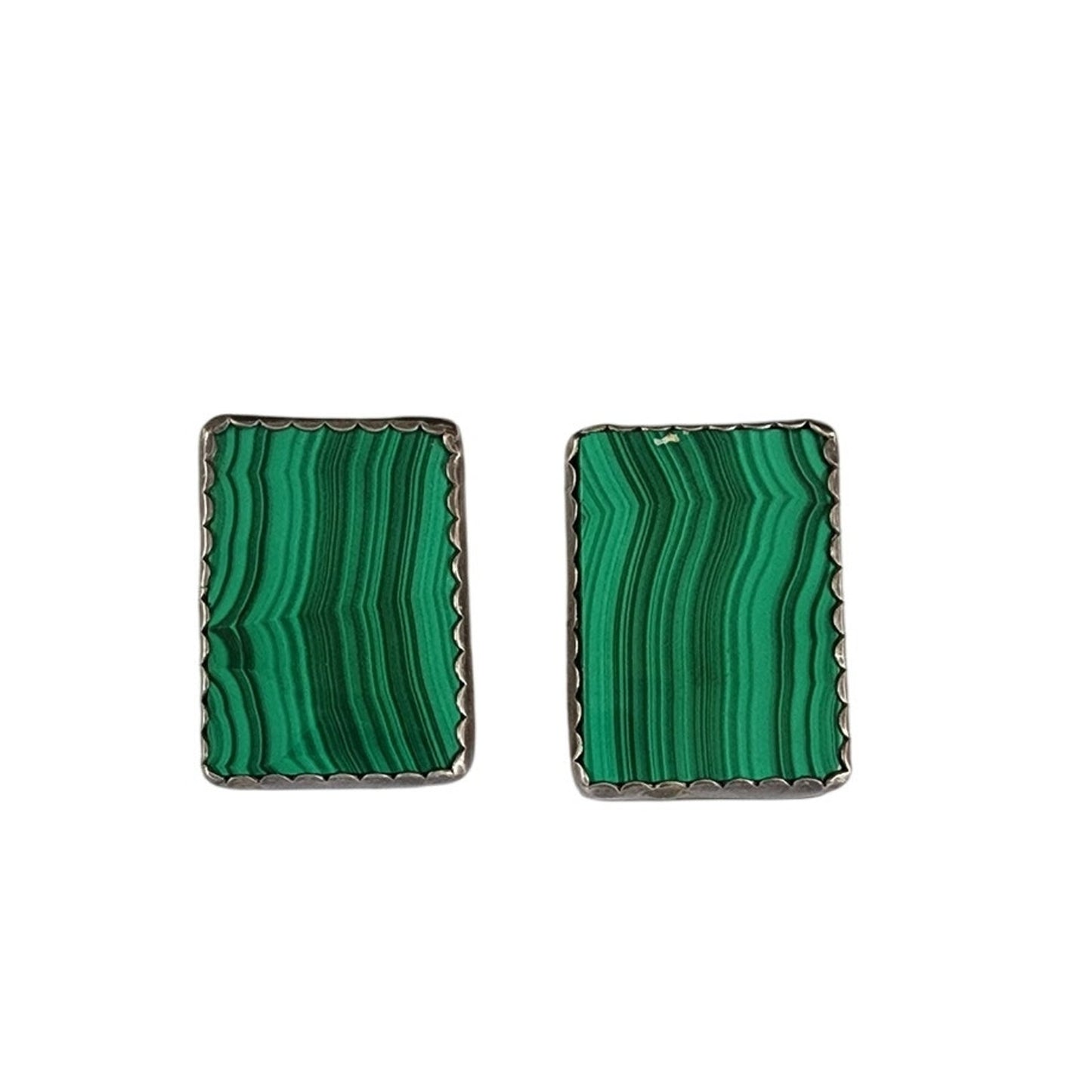 Vintage 90s Malachite Earrings Clips Sterling Silver Stamped CB