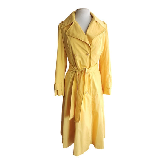 Vintage 70s Yellow Trench Coat Double Breasted Raincoat / S