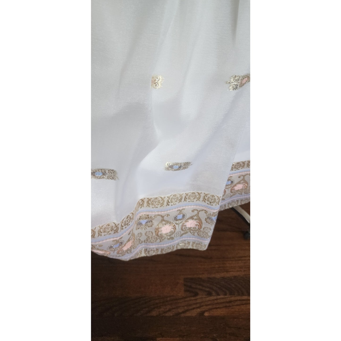 Vintage 70s Boho Party Dress Gold Lurex White Organza Chuck Howard