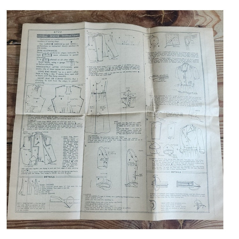 Vintage 40s Sewing Pattern: Belted Dress Simplicity Pattern 4722