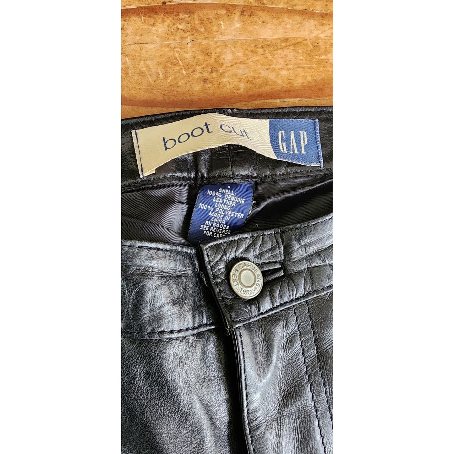 Vintage Gap Black Leather Pants Y2K Low Rise Boot Cut