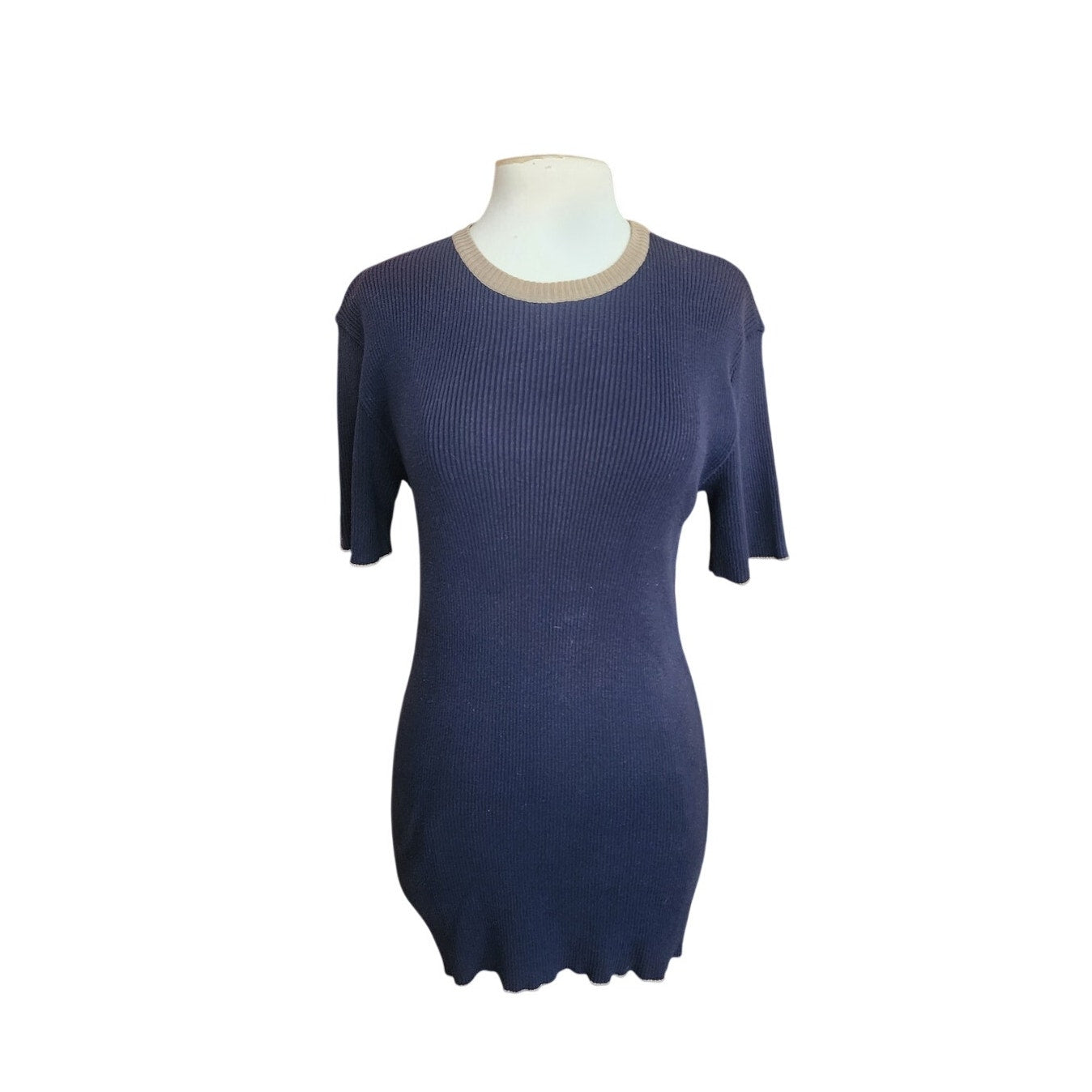 Vintage 90s D&G Dolce & Gabbana Ribbed Knit Mini Dress Blue Beige Trim – RareJule Vintage
