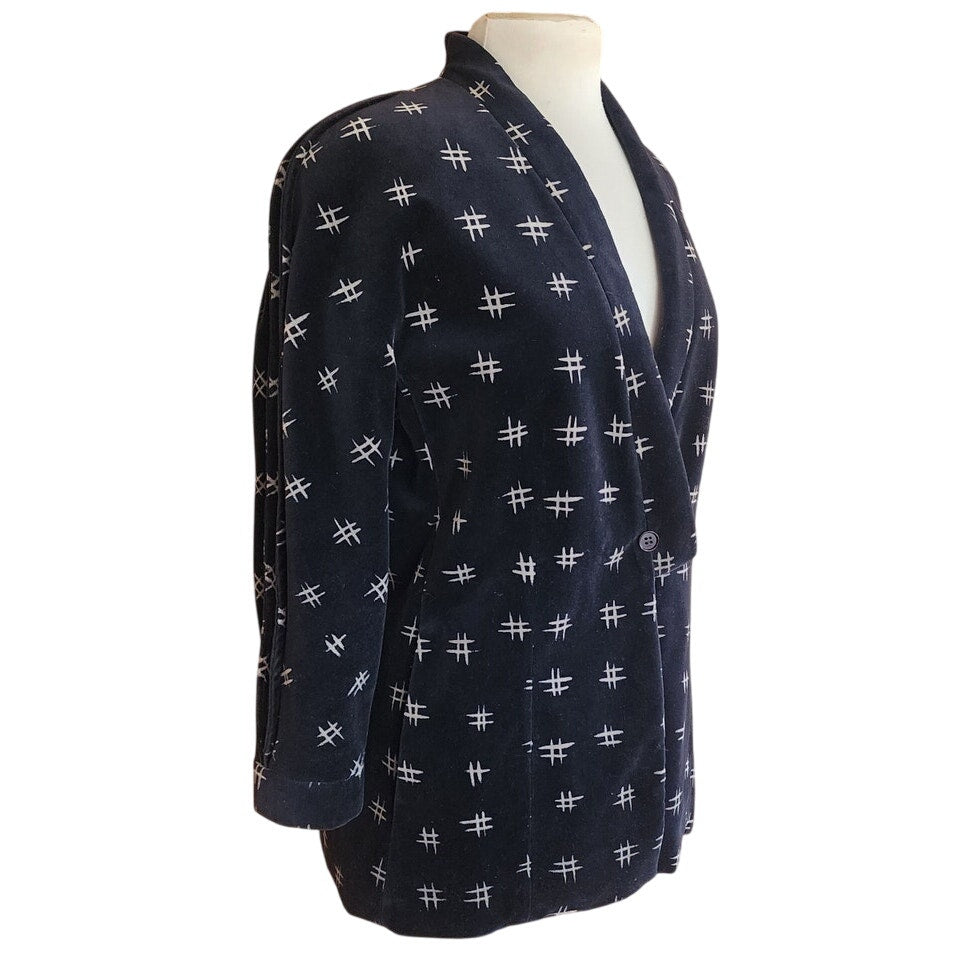 Vintage 80s Armani Blazer Black Velvet Printed Jacket / Small