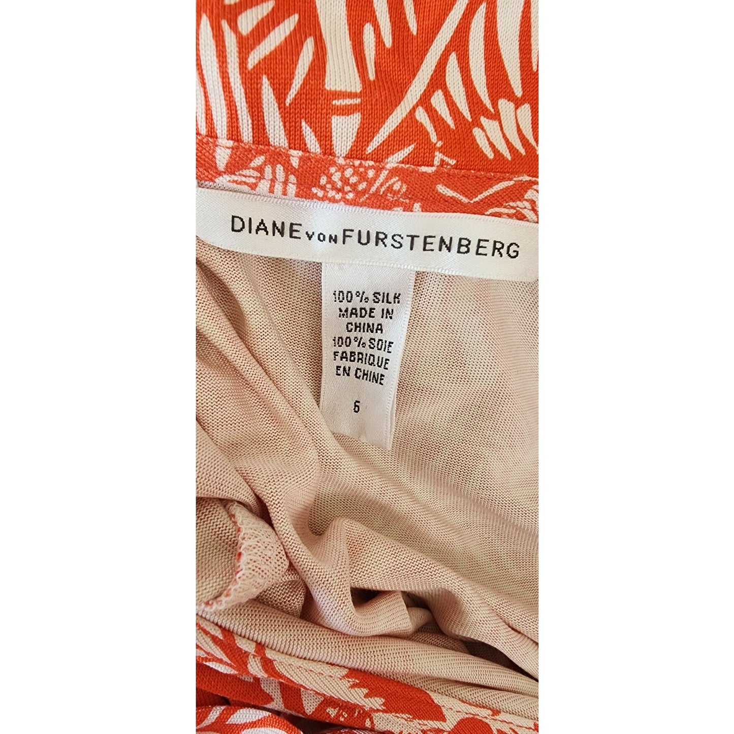 Vintage Y2K Diane von Furstenberg Wrap Dress Orange White Jungle Print