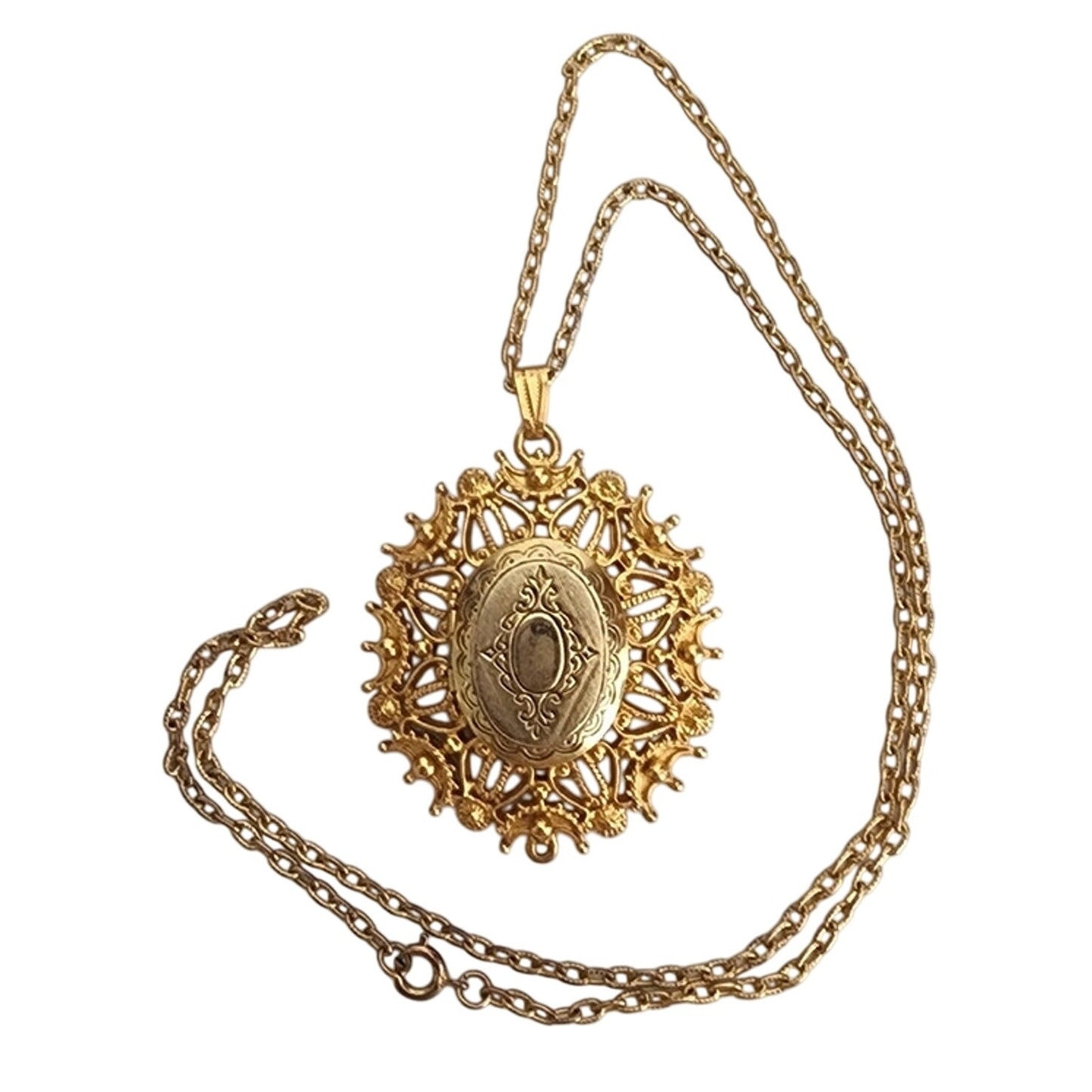Vintage 1960s Florenza Necklace Locket Pendant Gold Baroque Style