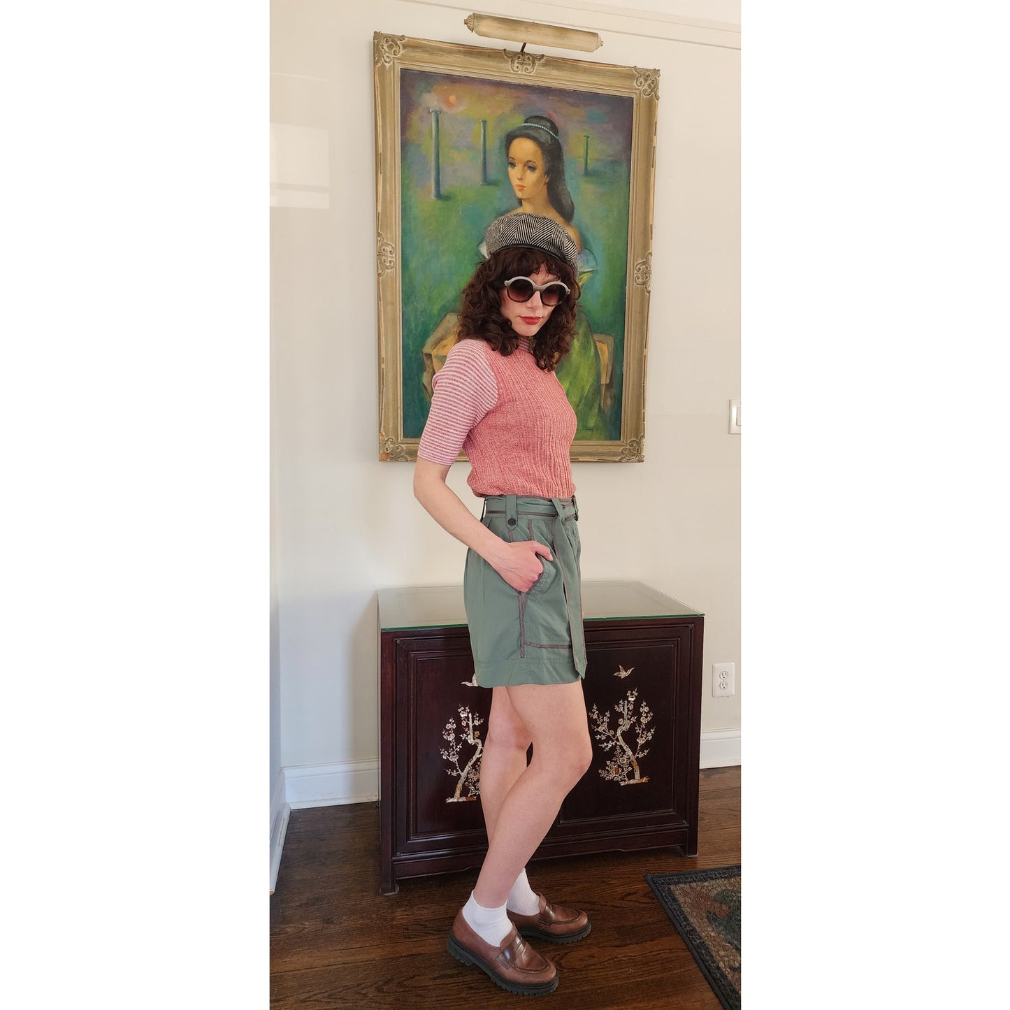 Vintage Y2K Dries Van Noten Silk Shorts Cropped Cargo Blue Green