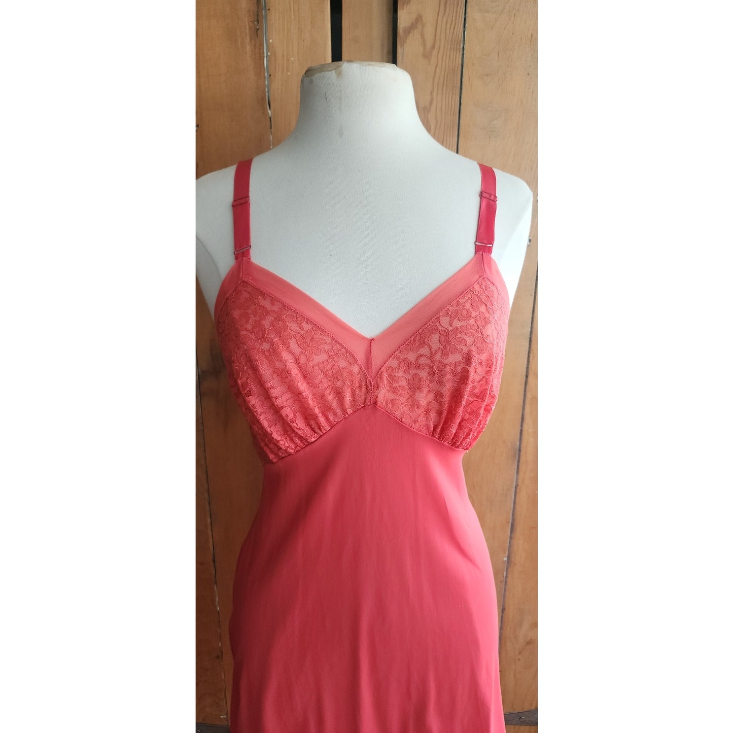 Vintage 50s Slip Dress Coral Orange Nylon & Lace Ssamprufe