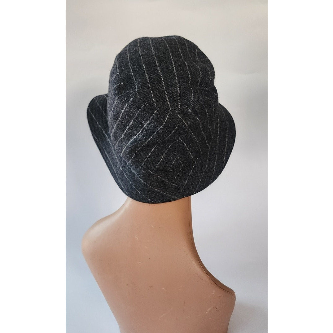Vintage 90s Bucket Hat Yves Saint Laurent Gray Pinstriped Wool